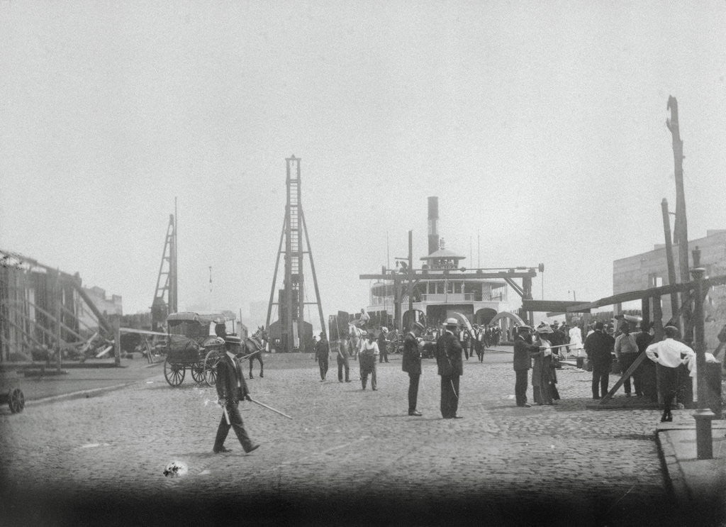 Detail of People Waiting in Line at Ferry Port by Anonymous