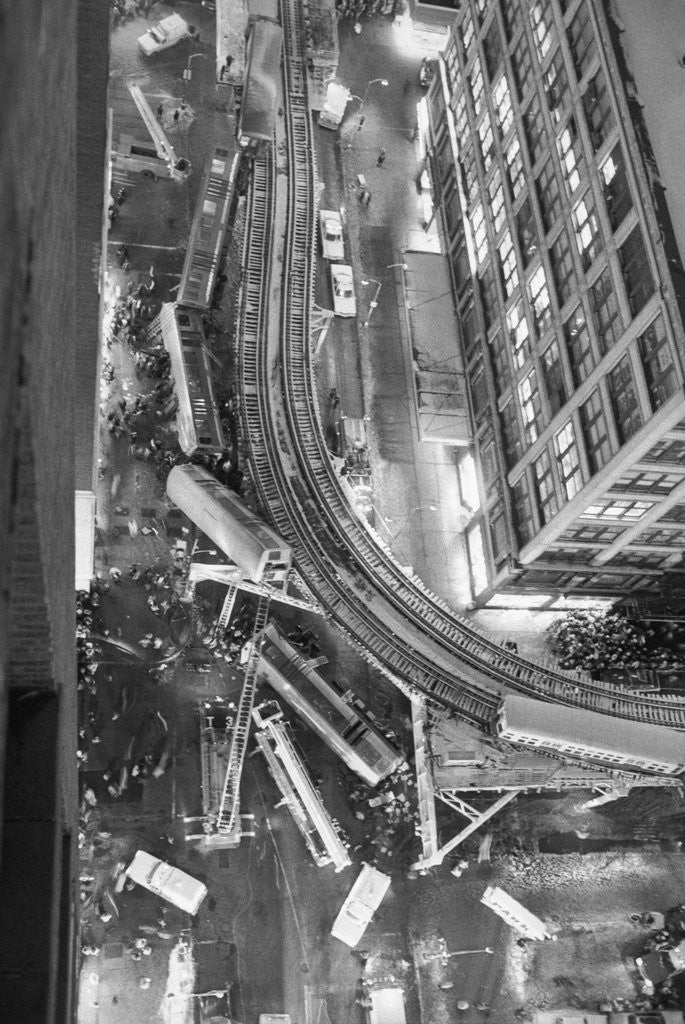 Detail of Trains Derailing to the street. by Anonymous
