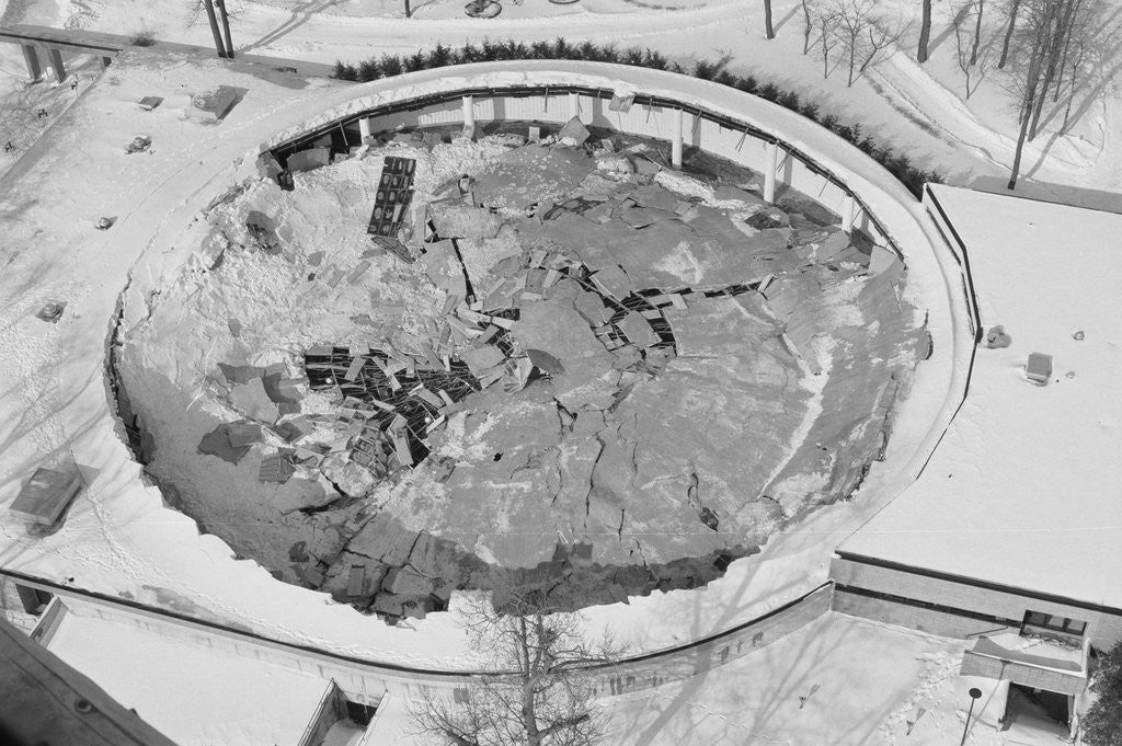 Detail of Aerial View of Damaged Auditorium by Anonymous