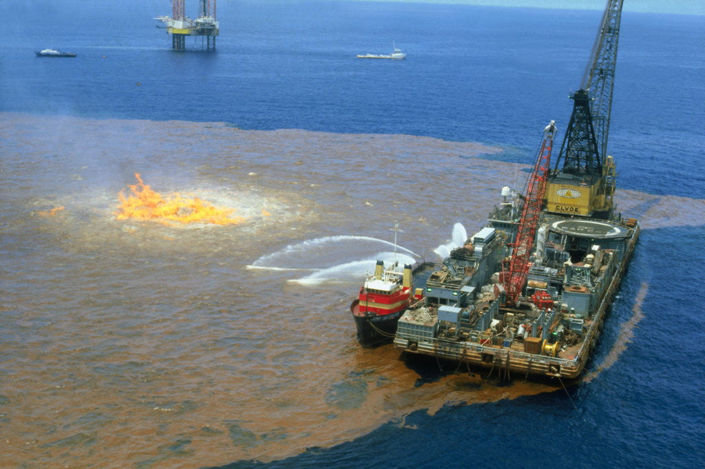Detail of Manned Rig in Oil Spilled Waters by Anonymous