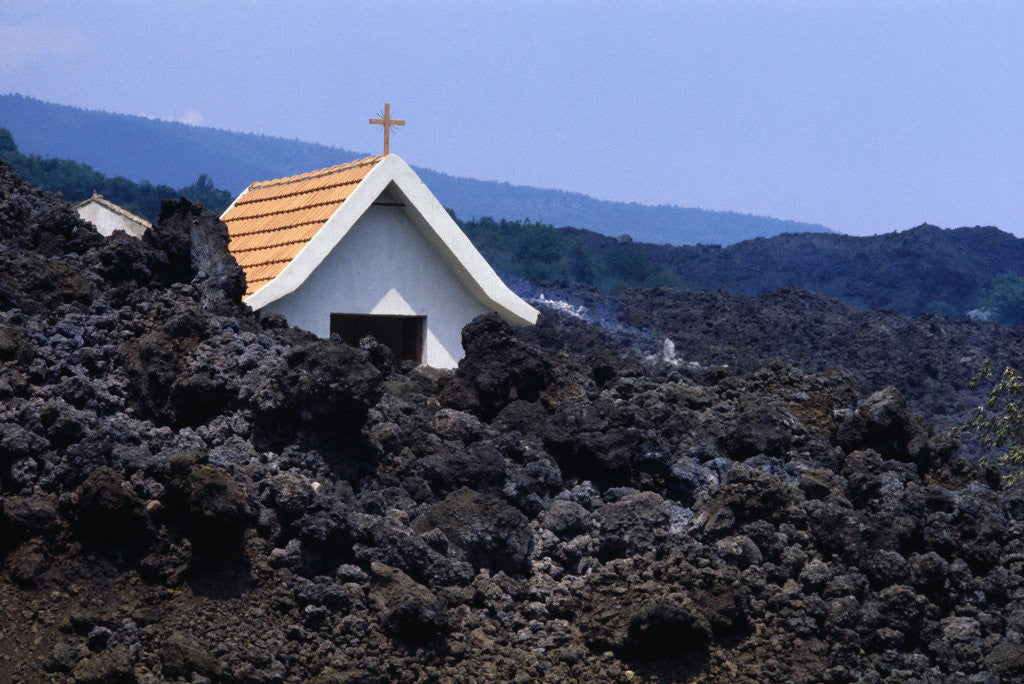 Detail of Lava Flow Burying Chapel by Anonymous