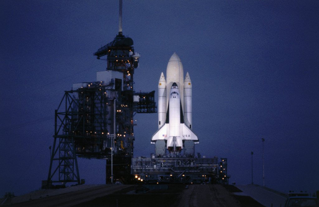 Detail of Illuminated Columbia on Launch Pad by Anonymous