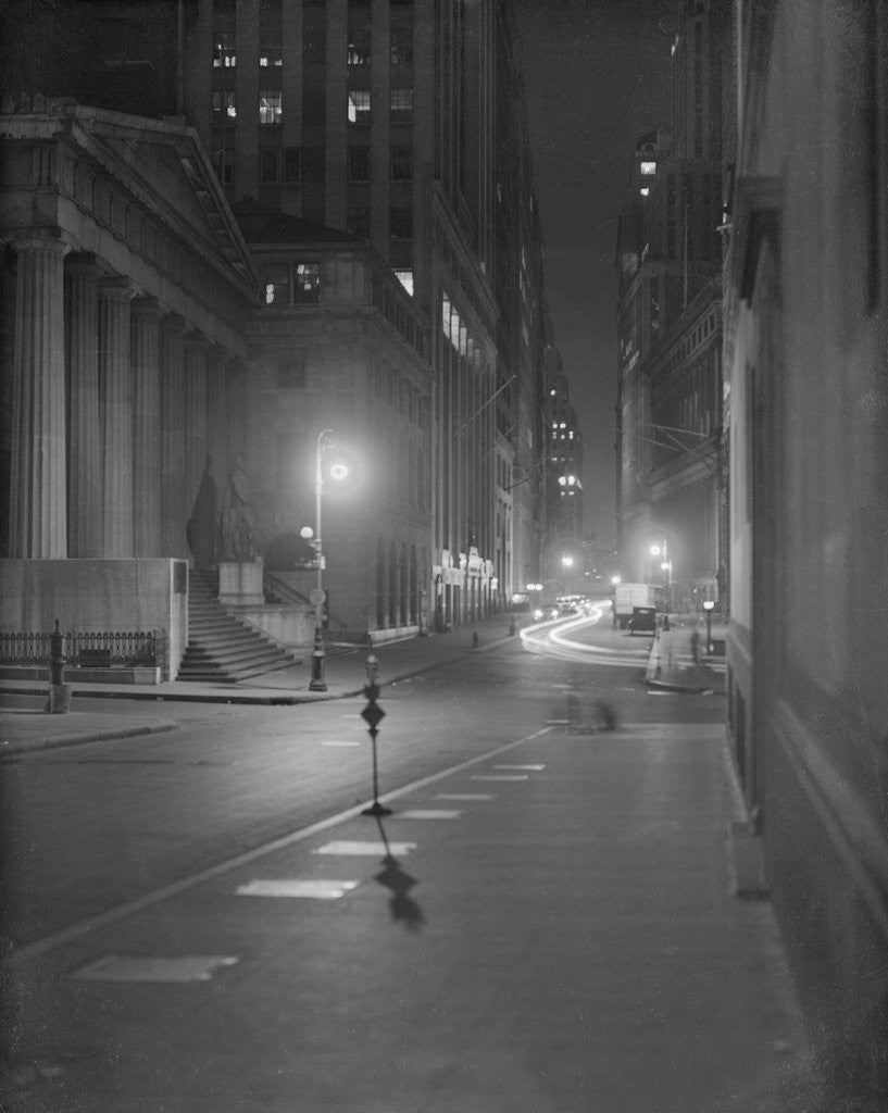Detail of View of Wall Street Offices Working at Night by Anonymous