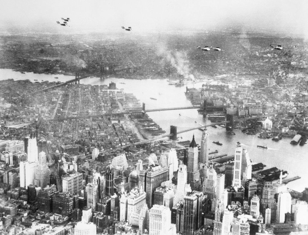 Detail of Aerial View Planes and Lower New York City by Anonymous