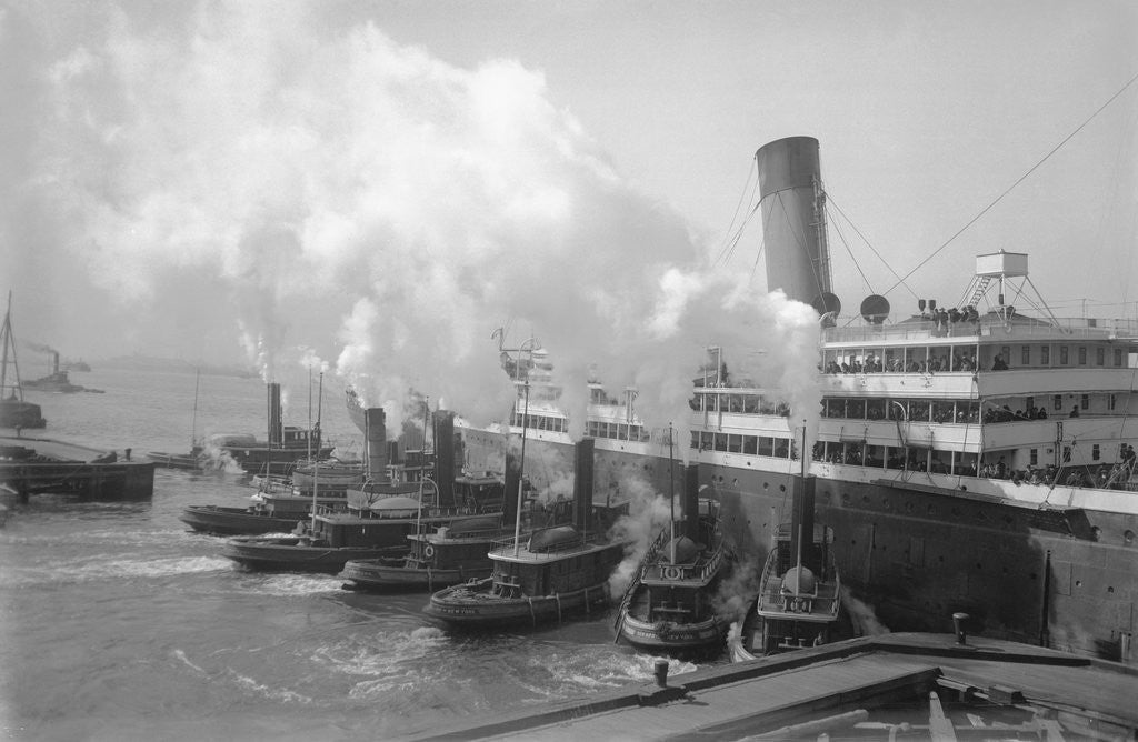 Detail of Large Ship with Smaller Boats Alongside by Anonymous