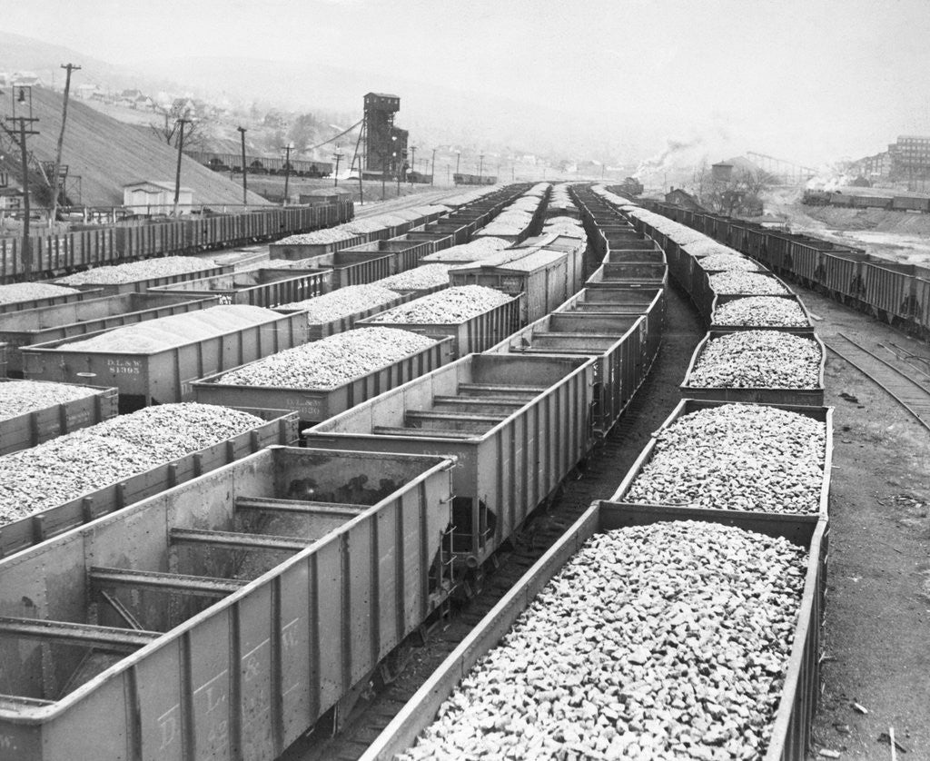 Detail of Train Cars Holding Coal Supplies by Anonymous