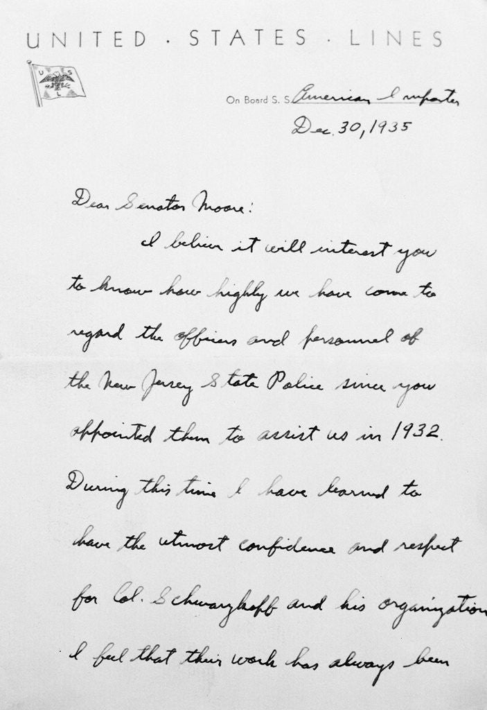 Detail of Page One of Letter from Charles Lindbergh by Anonymous