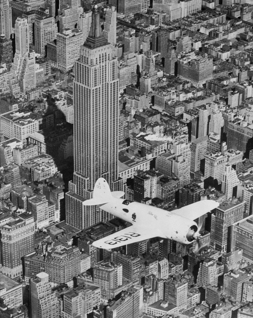 Detail of Hawks Airplane in Flight over New York City by Corbis