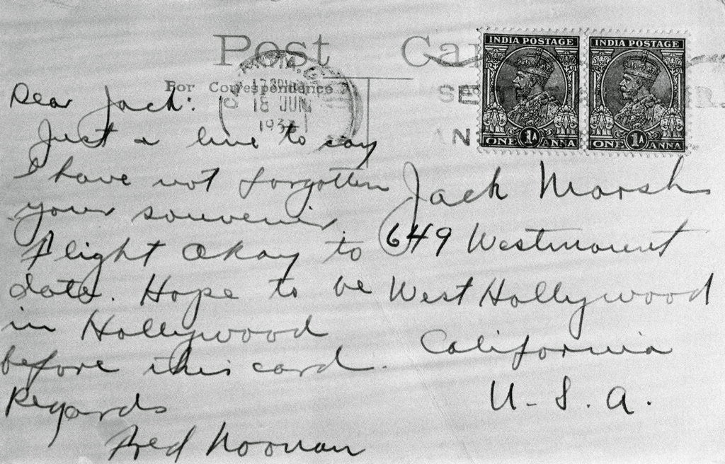 Detail of Postcard from Frederick Noonan by Anonymous