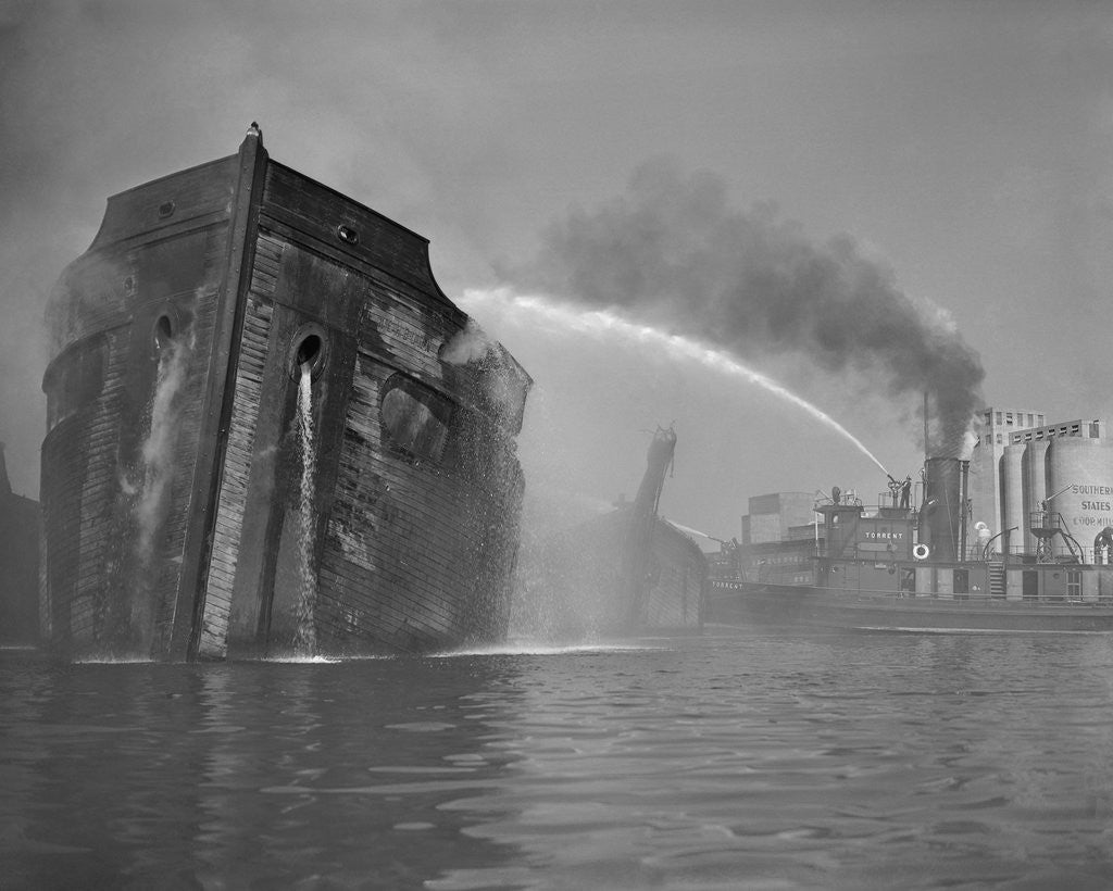 Detail of Fireboat Dousing Wooden Ship by Anonymous