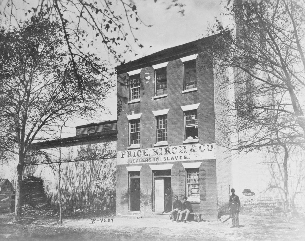 Detail of Men Outside Exterior of Civil War Slave Holding Station by Anonymous