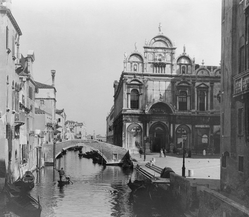Detail of View of Canal and School in Venice. by Anonymous