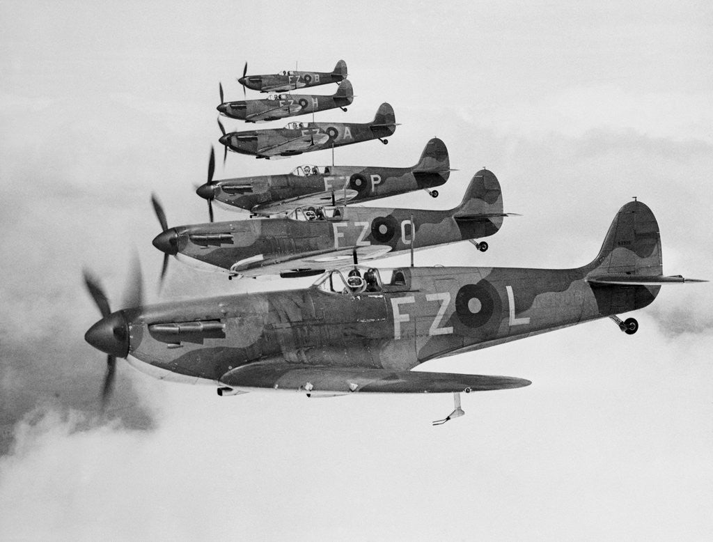 Detail of A squadron of British Supermarine Spitfire fighters by Anonymous