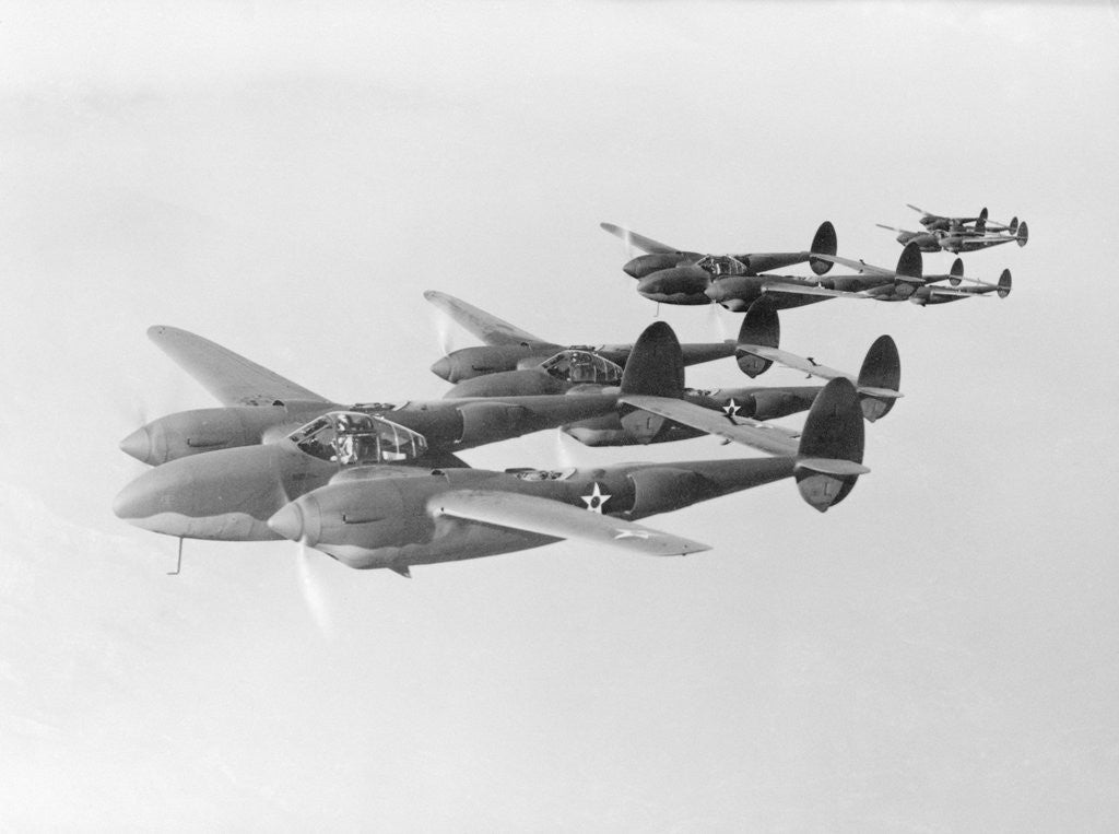 Detail of View of Lockheed P38 Interceptors Flying by Anonymous