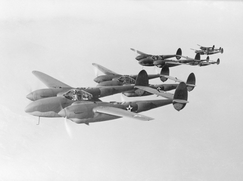 Detail of View of Lockheed P38 Interceptors Flying by Corbis