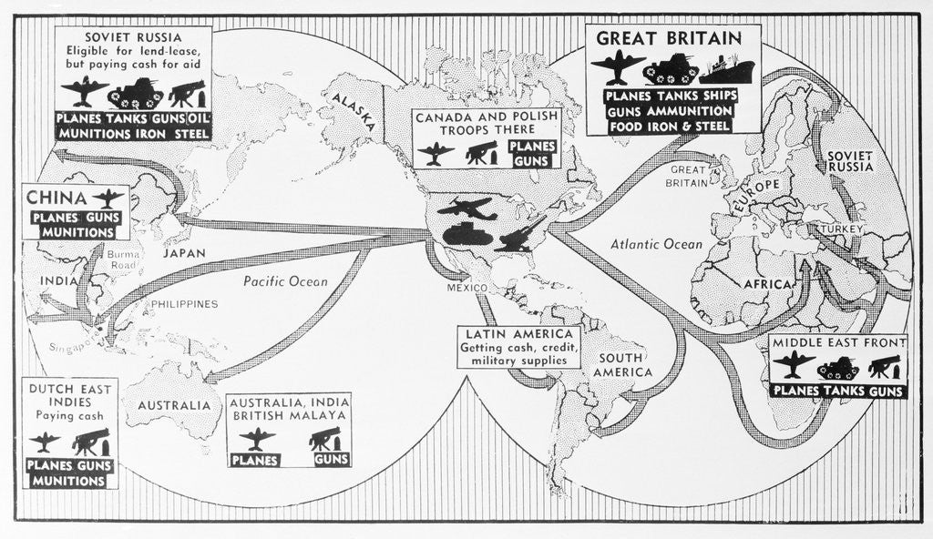 Detail of Map of U.S. Aid Routes by Anonymous
