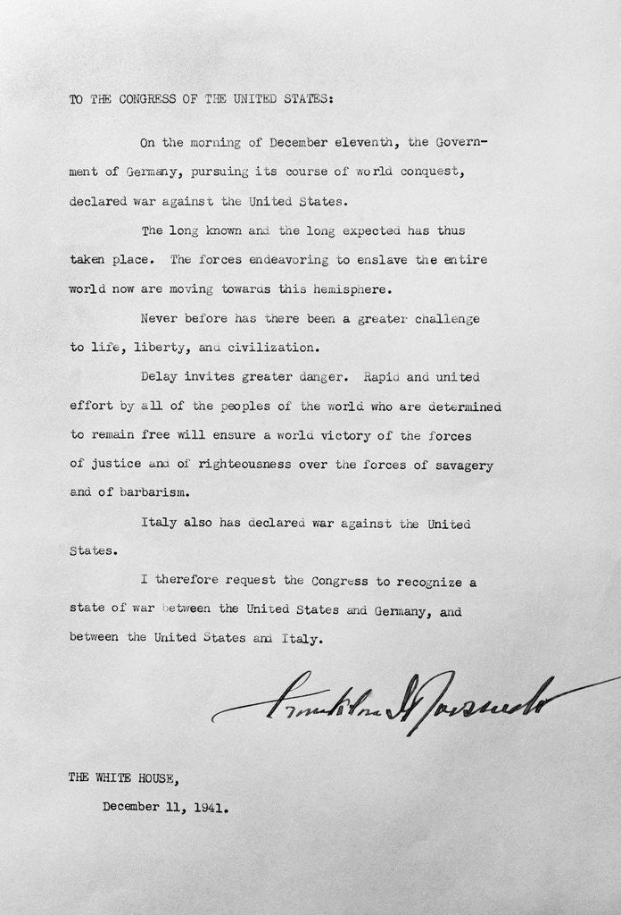 Detail of Copy of War of Declaration from President Roosevelt by Anonymous