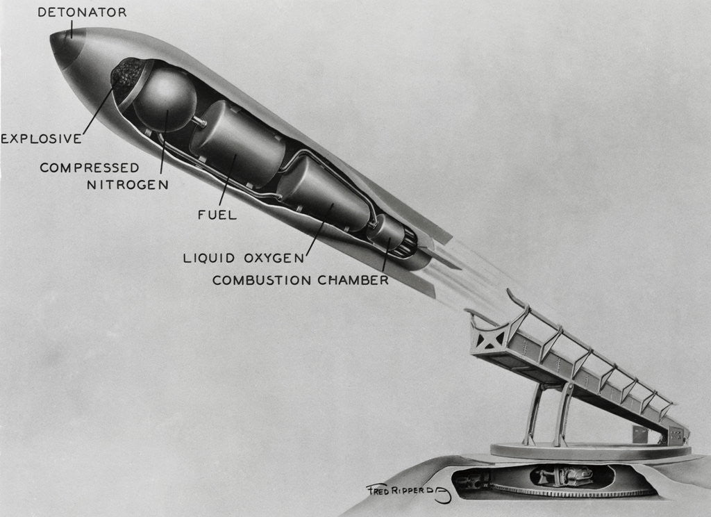 Detail of Illustration of Military Rocket Compartments by Anonymous