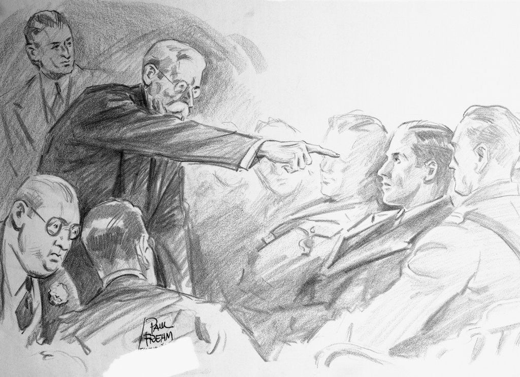 Detail of Sketch Scene from Bruno Hauptmann Trial by Anonymous