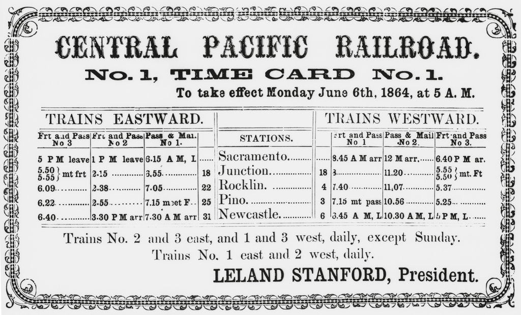 Detail of Railroad Timetable from 1864 by Anonymous
