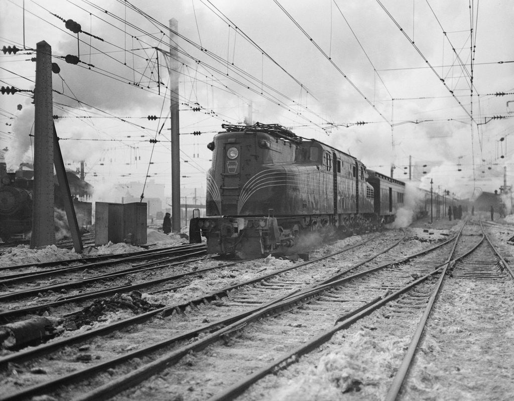 Detail of A Train Riding Along an Electric Railroad by Anonymous