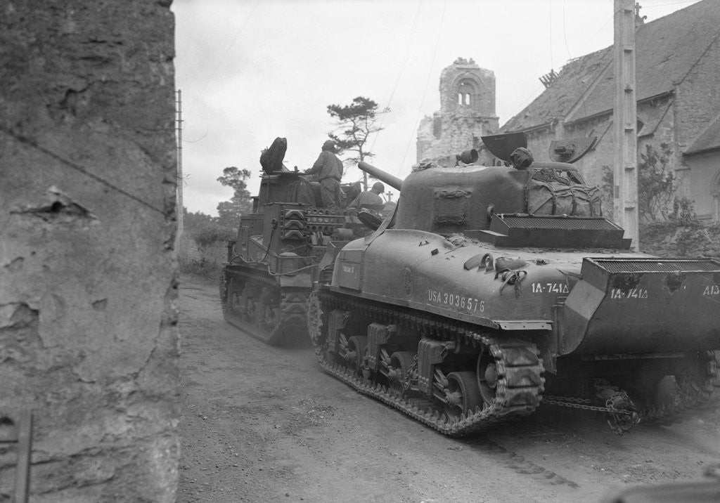 Detail of American Tanks Passing Through Town to Battle by Anonymous