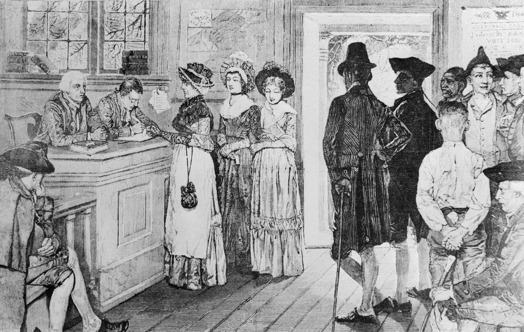 Detail of Illustration of Women Voting at Polling Place by Anonymous