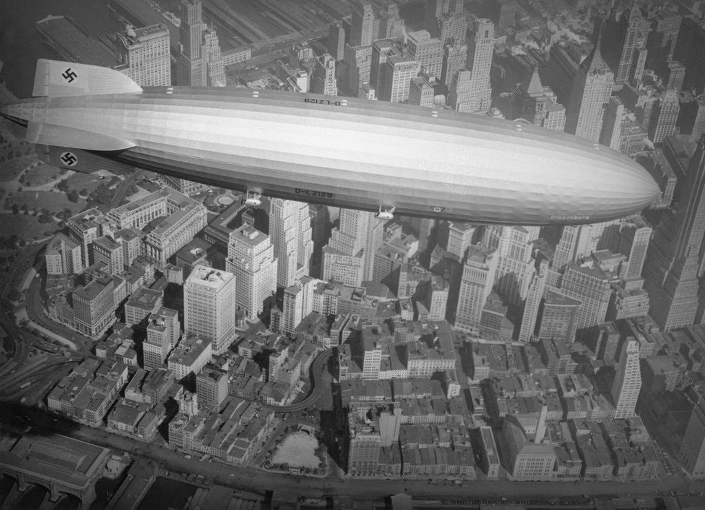 Detail of Hindenburg Flying over Manhattan by Corbis