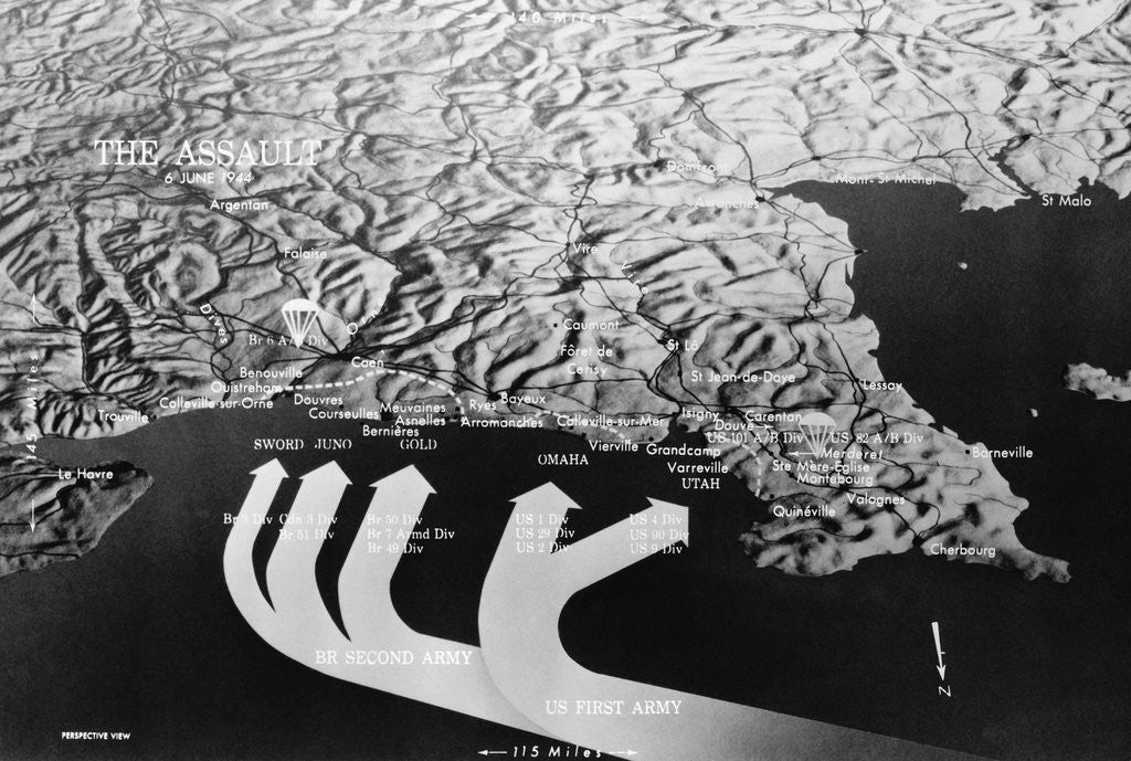 Detail of Map Showing Assault on Normandy by Anonymous