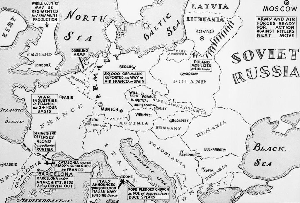 Detail of Map of Europe Shortly Before German Invasion of Poland by Anonymous