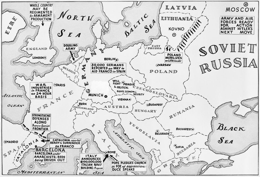 Detail of Map of Europe Shortly Before German Invasion of Poland by Anonymous