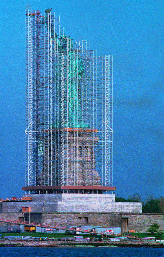 Detail of Scaffolding Covering Statue of Liberty by Anonymous