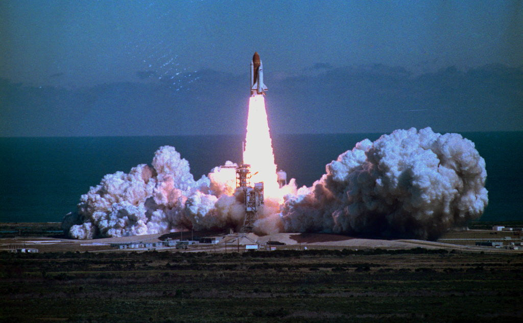 Detail of Space Shuttle Challenger Blasting off into Sky by Anonymous