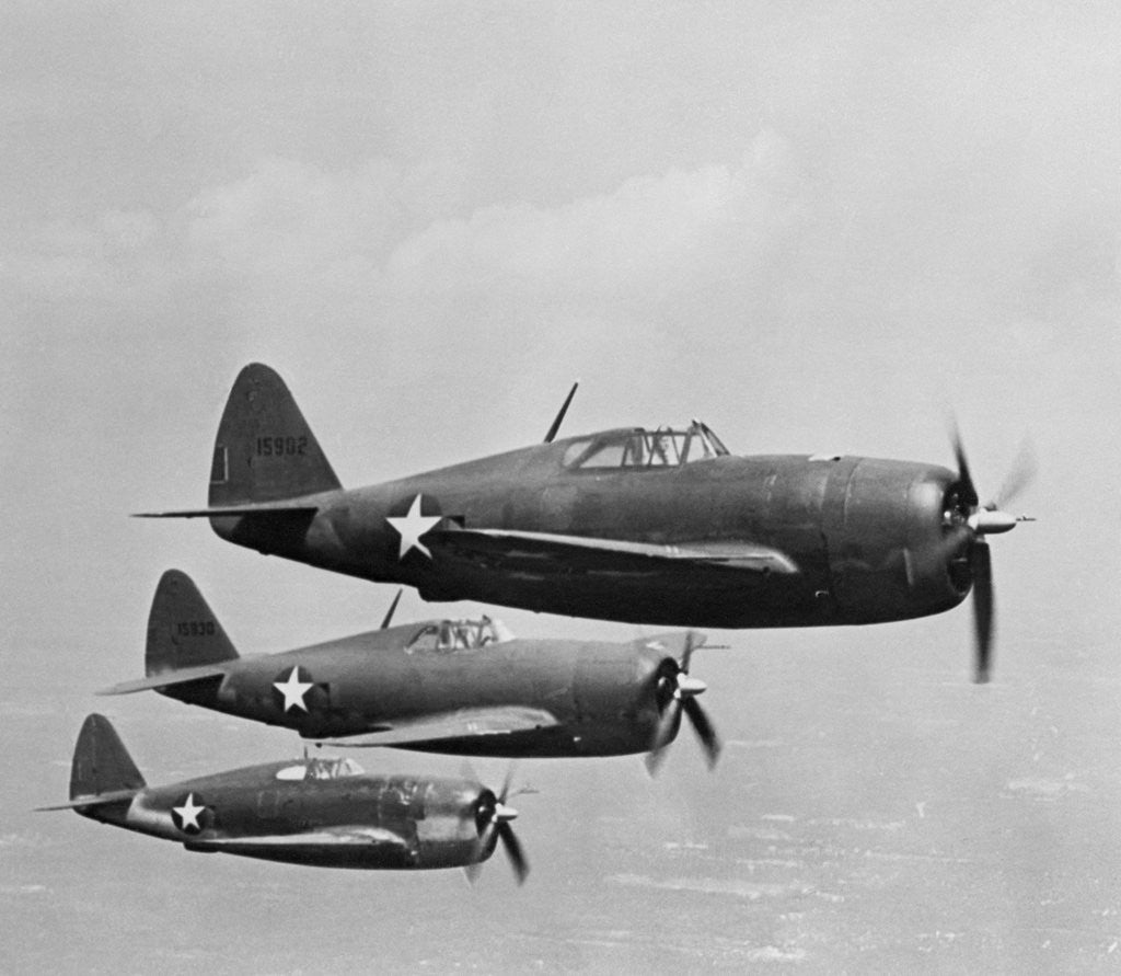 Detail of USAAF P-47 THunderbolt Fighter Planes in Flight by Anonymous