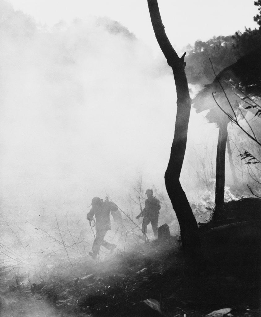Detail of Marines Moving Quickly Through Smoke by Corbis
