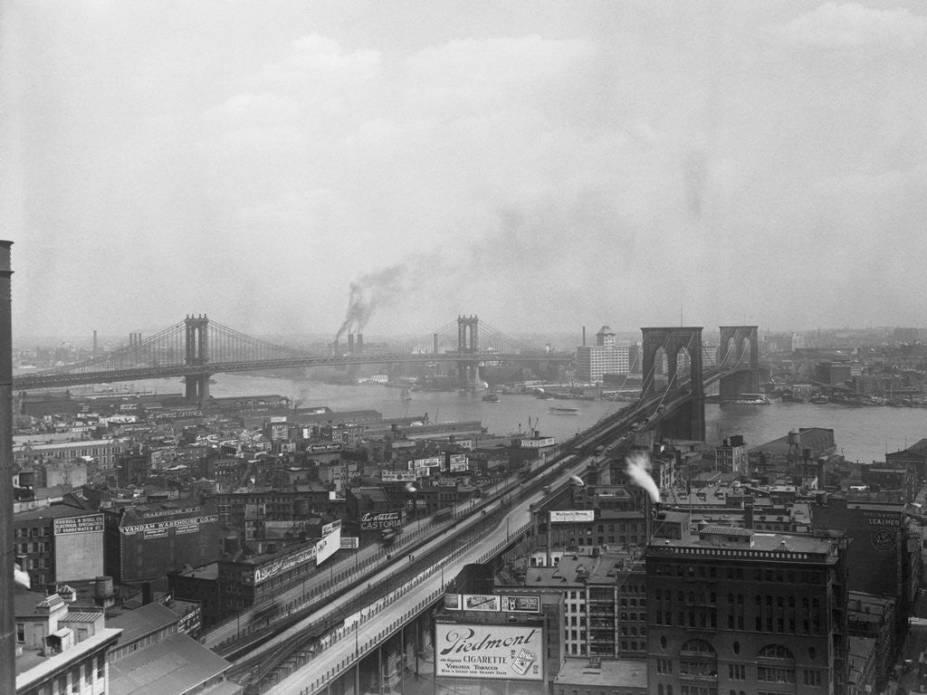 Detail of Top View of Brooklyn and Manhattan Bridges by Anonymous