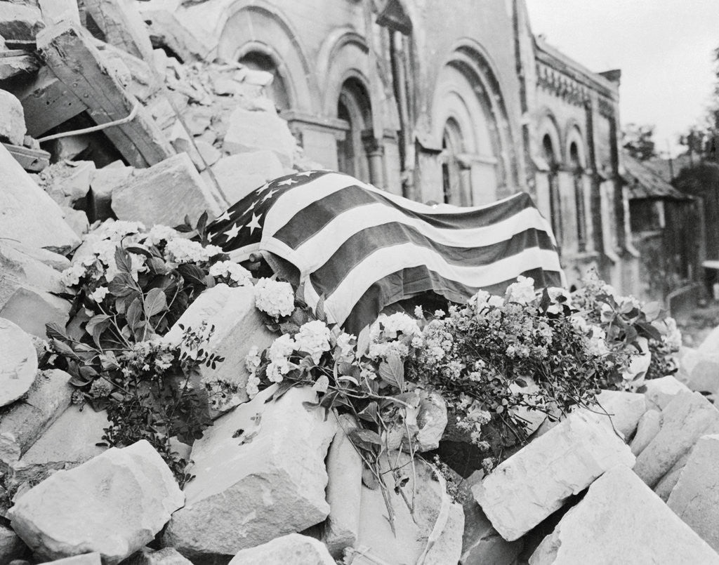Detail of Body of US Major Resting Atop Ruins by Anonymous