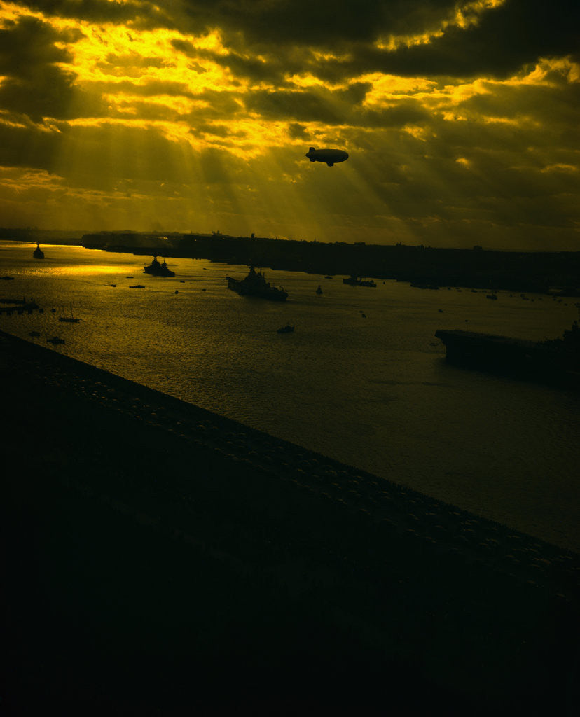 Detail of Navy Fleet Sailing in Harbor by Anonymous