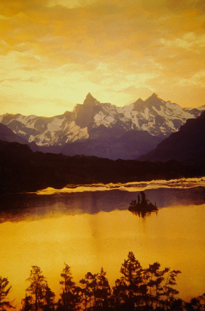 Detail of Sunset Over St. Mary Lake in Glacier National Park by Anonymous