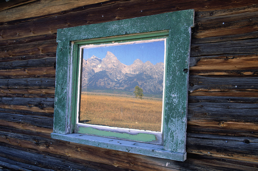 Detail of Teton Range Reflected in Window by Anonymous