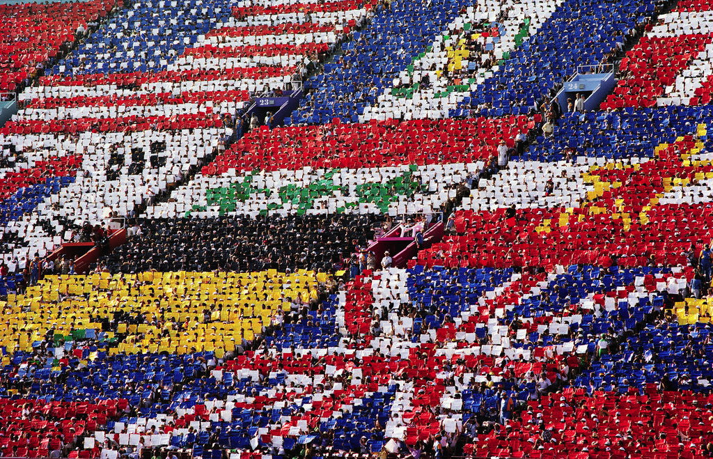 Detail of Spectators Forming Flags at 1984 Olympics by Anonymous