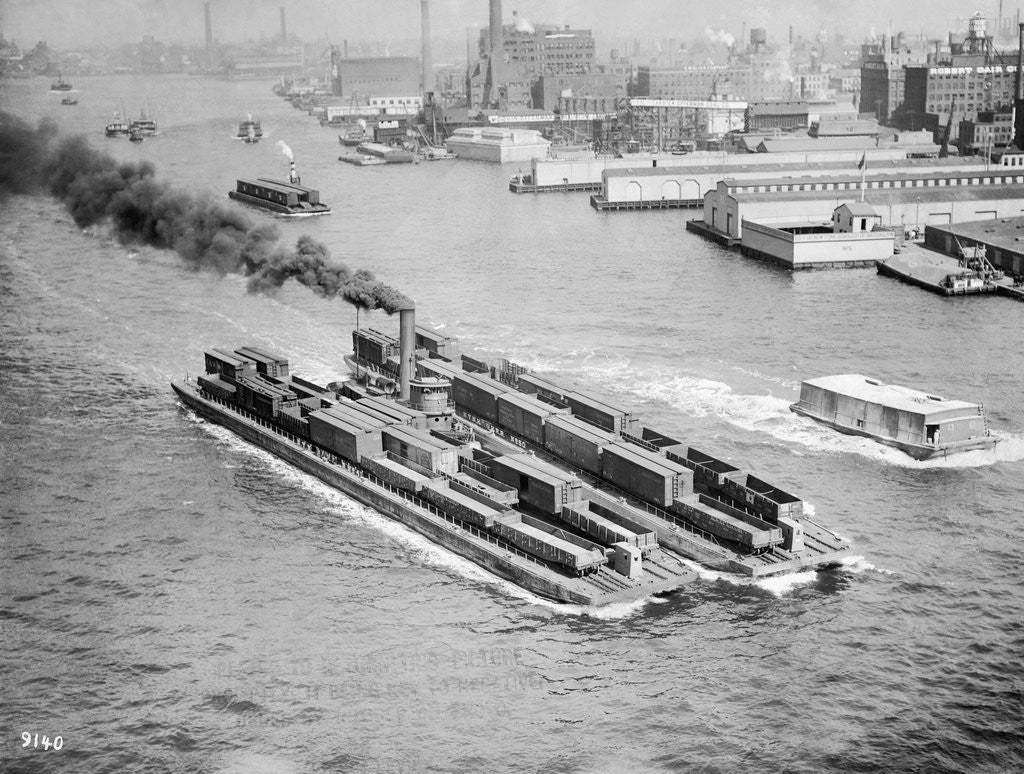 Detail of Tug Boat Pulling Two Barges by Anonymous