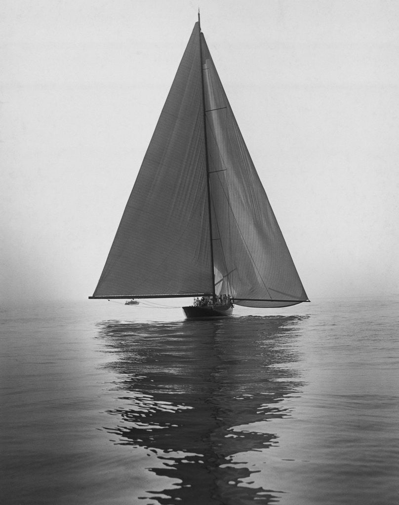 Detail of Sailboat with Full Sails on Calm Water by Anonymous