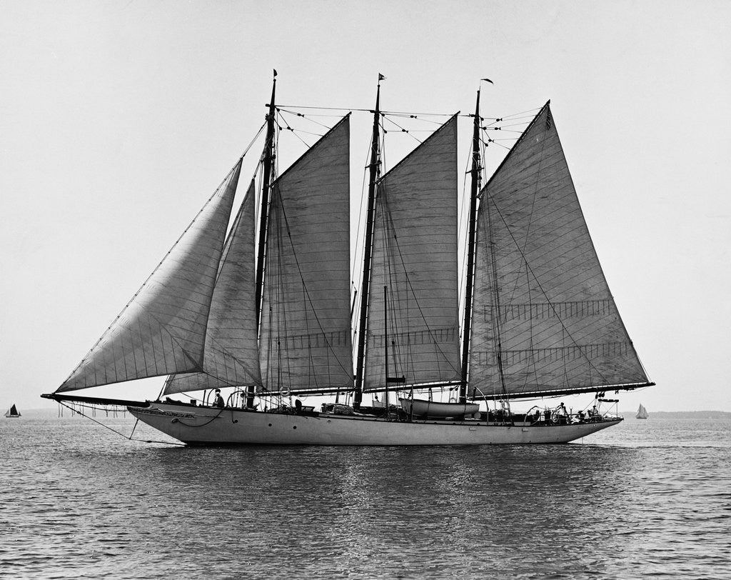 Detail of Auxiliary Schooner with Full Sails by Anonymous