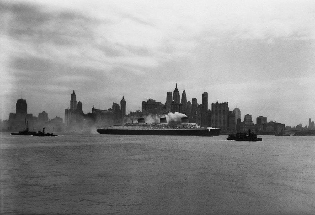 Detail of Ocean Liner Passing New York Skyline by Anonymous