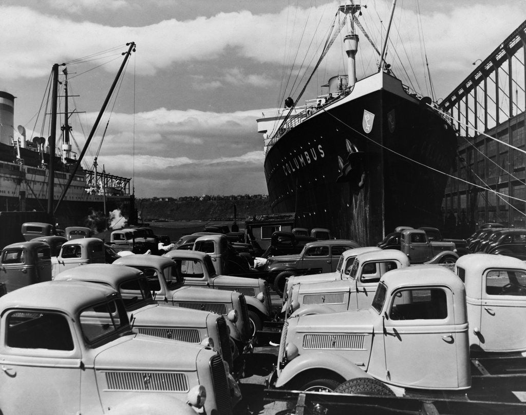 Detail of Ford Trucks at the Dock by Corbis