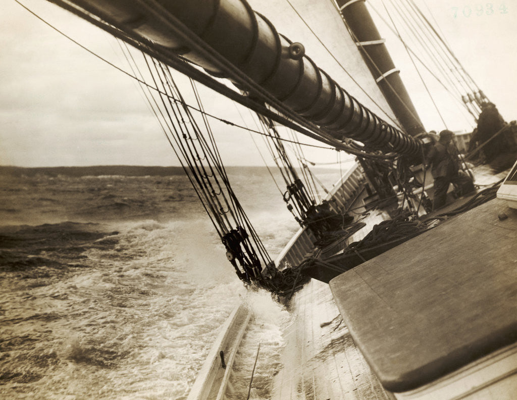 Detail of Bluenose Schooner Leaning to Port During Race by Anonymous