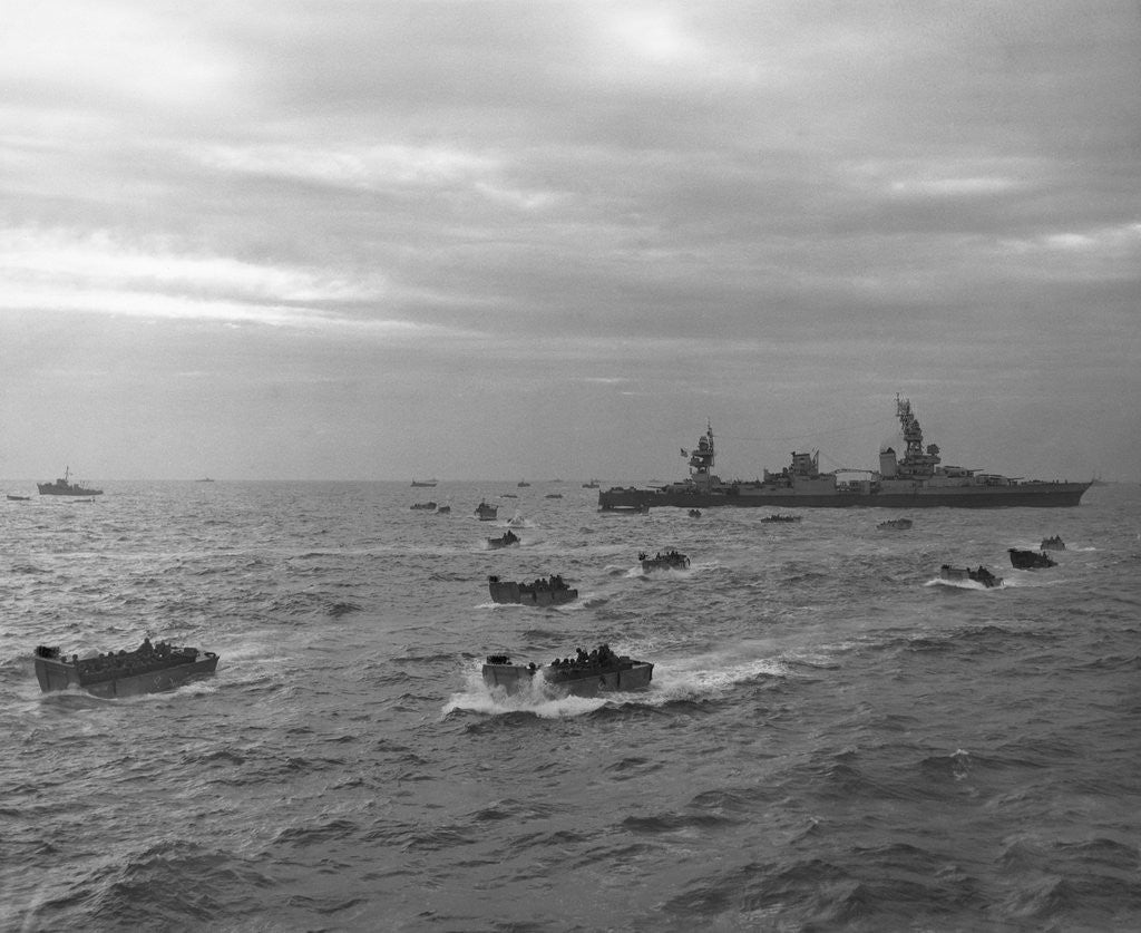 Detail of Landing Craft and USS Augusta by Anonymous