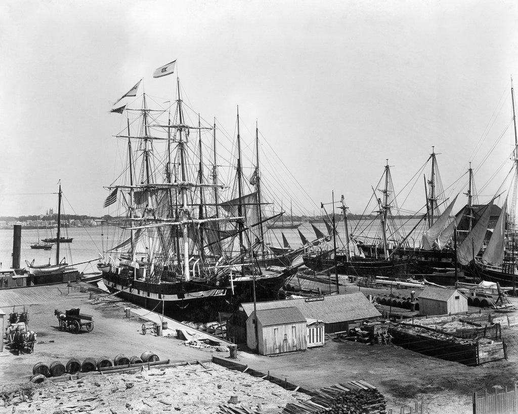 Detail of Ships Docked at Pier by Anonymous