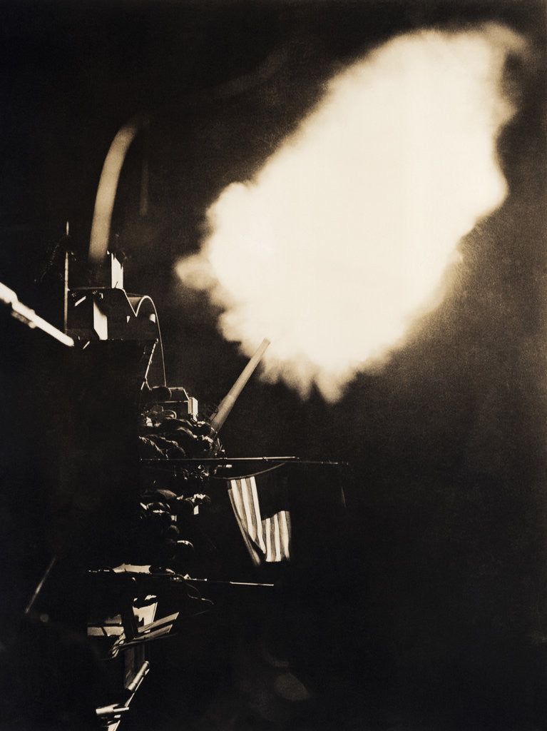 Detail of Ship Cannon Firing at Night by Anonymous